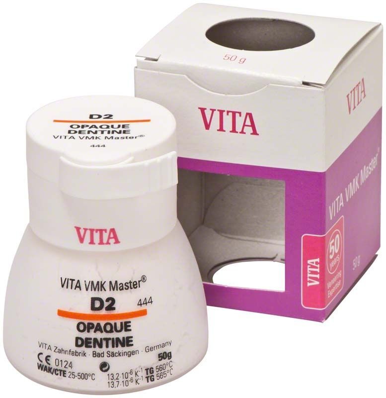 VMK Master Opaque Dentine D2 50g in weißer Verpackung.