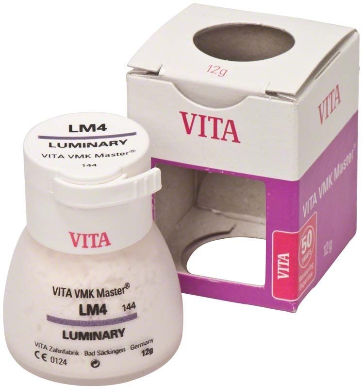 VITA VMK Master Luminary LM4 Pulver mit Verpackung im Hintergrund.