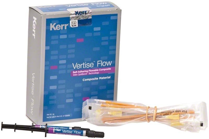 Vertise Flow Spritze transluzent mit Verpackung im Hintergrund.