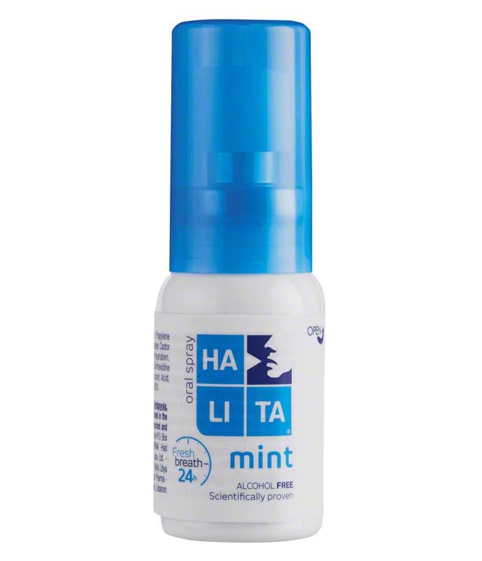 HALITA® Mundspray 15ml mit blauem Deckel und mintfrischem Geschmack.