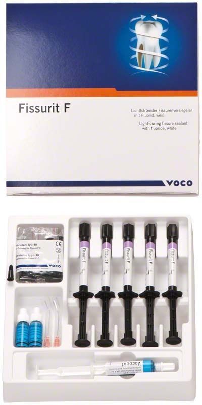 Fissurit® F Set mit NDT®-Spritzen und Zubehör für Zahnversiegelung.