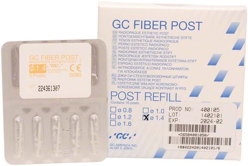 Blisterpackung mit GC Fiber Post™ Glasfaserstiften und Verpackung.