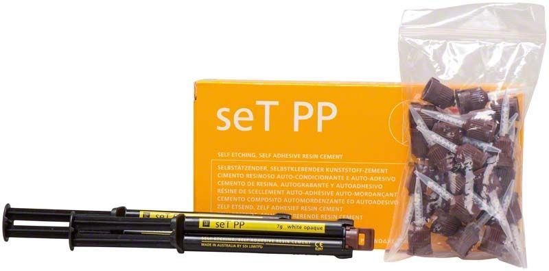 Selbsthärtendes Kunststoff-Zement SeT PP Refill in weiß-opak mit Applikatoren.
