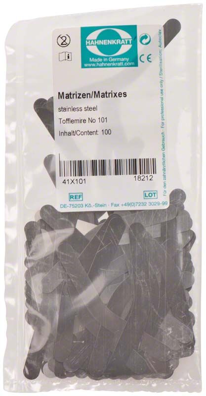 Matrizen Tofflemire 100er Packung aus rostfreiem Edelstahl.
