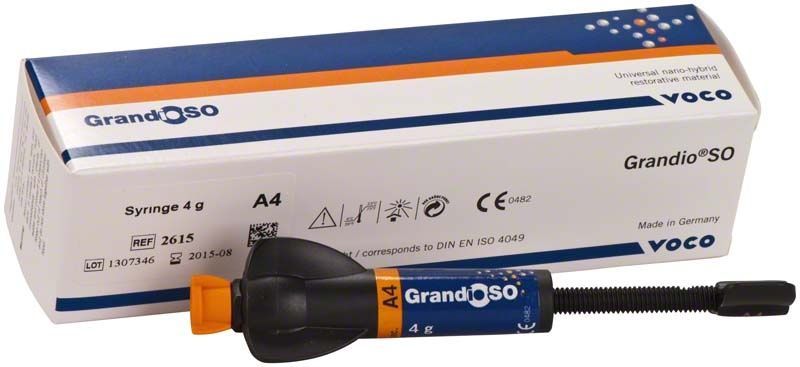 GrandioSO Spritze A4 mit Verpackung und Produktinformationen.