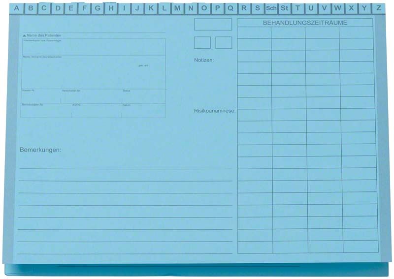 Blaue Karteimappe A5/D70 ohne Heftzunge mit Register.