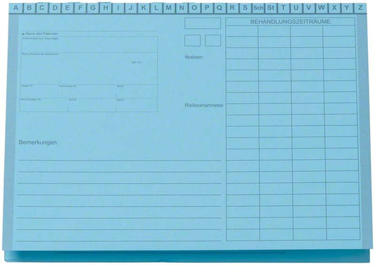 Blaue Karteimappe A5/D70 ohne Heftzunge mit Register.