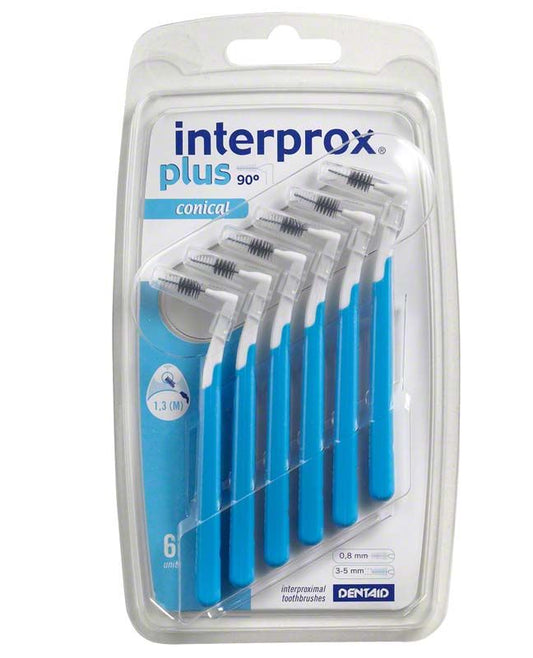 Interdentalbürsten interprox® plus conical in Blisterpackung mit blauem Griff.