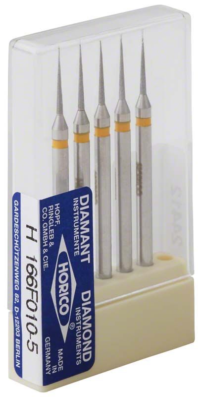 Diamantbeschichtete Dentalbohrer H 166F 010 in Kunststoffbox.