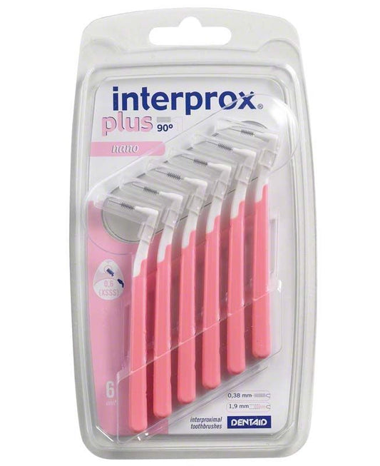 Interprox plus Blister nano rosa Interdentalbürsten in Kunststoffverpackung.