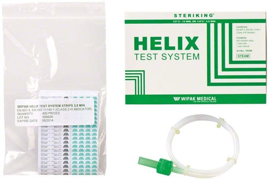 Helix Test System HX 400 mit Verpackung und Teststreifen.