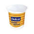 Delical Nutra'Pote Apfel-Aprikose Becher mit gestreiftem Design und Markenlogo.