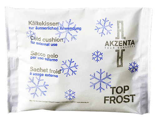 Kältebeutel der Marke Akzenta mit Schneeflocken-Design auf der Verpackung.