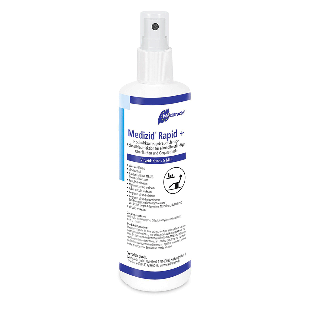 Medizid Rapid Sprühdesinfektion 250ml Flasche mit Etikett.