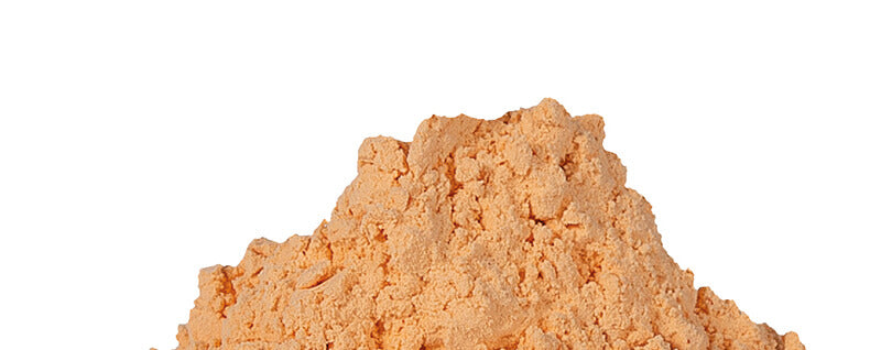 Orangenes Alginatpulver ohne Farbindikator auf weißem Hintergrund.