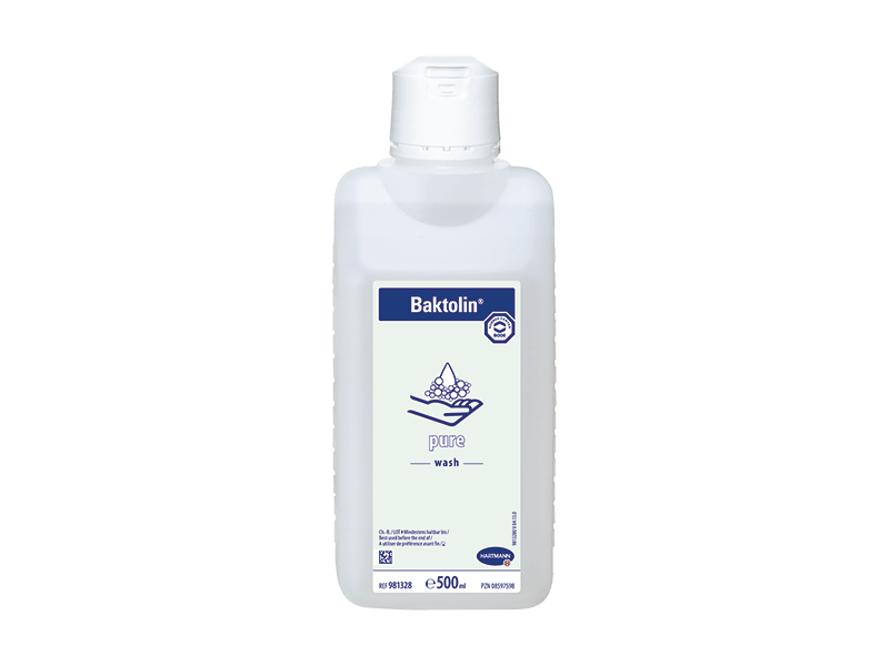 Baktolin pure Waschlotion 500 ml Flasche mit blauem Etikett.