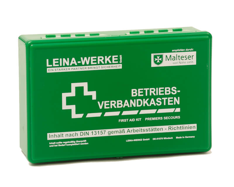 Grüner Betriebsverbandkasten nach DIN 13157 von Leina-Werke GmbH.