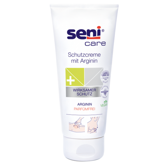 Seni Schutzcreme mit Arginin in weißer Tube, wirksamer Schutz.
