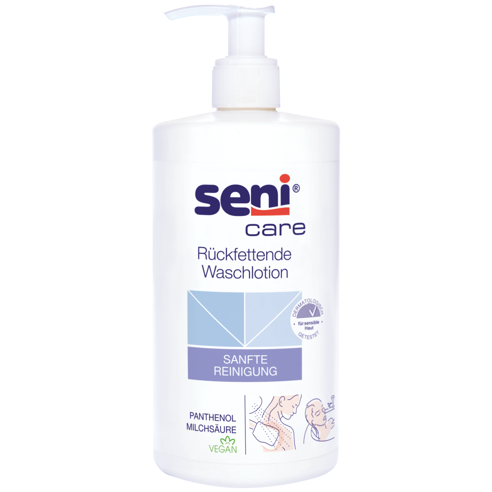 Rückfettende Waschlotion Seni Care, 500ml Flasche mit Pumpe.