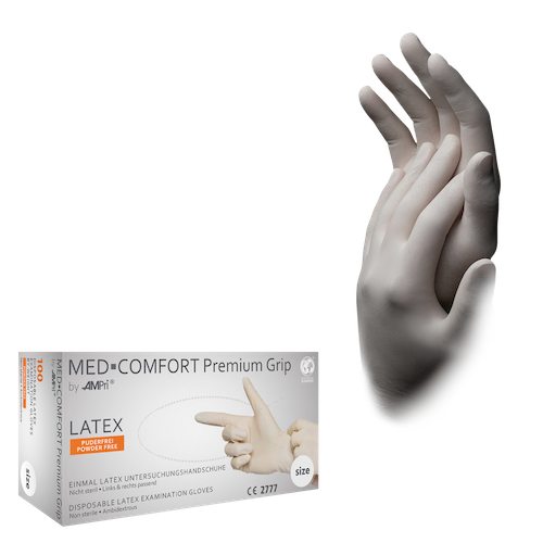 Med-Comfort Premium Grip Latexhandschuhe puderfrei weiß