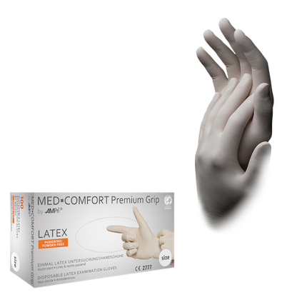 Med-Comfort Premium Grip Latexhandschuhe puderfrei weiß