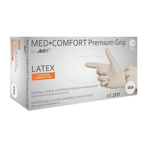 Med-Comfort Premium Grip Latexhandschuhe puderfrei weiß