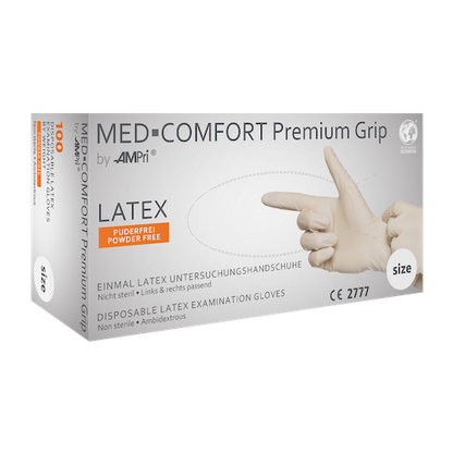 Med-Comfort Premium Grip Latexhandschuhe puderfrei weiß