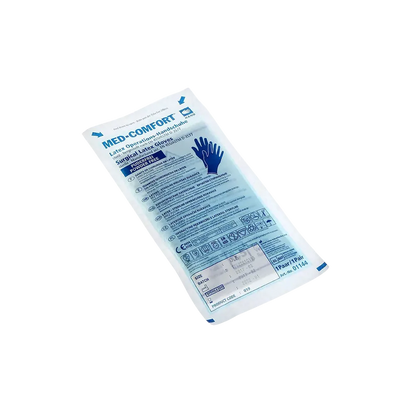 Sterile Ampri OP-Latexhandschuhe in versiegelter blauer Verpackung.