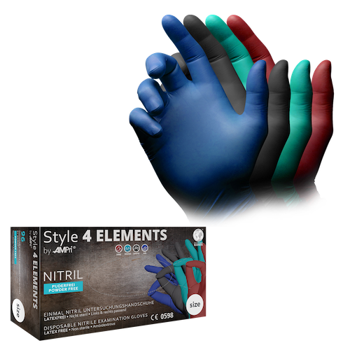 STYLE 4 Elements Nitrilhandschuhe bunt Farbenmix puderfrei