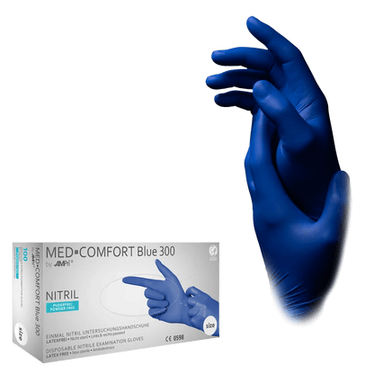 Lange blaue Nitrilhandschuhe Med-Comfort Blue 300 in Größe L.