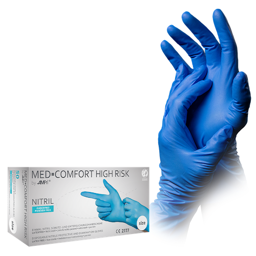 MED-COMFORT High Risk, Nitril-Chemikalienschutzhandschuh, puderfrei, blau