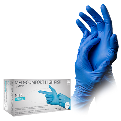 MED-COMFORT High Risk, Nitril-Chemikalienschutzhandschuh, puderfrei, blau