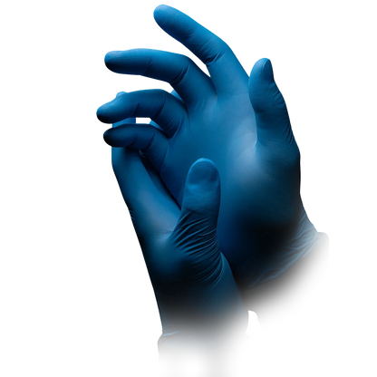 Blauer Nitrilhandschuh, puderfrei, mit texturierten Fingerspitzen, Größe M.