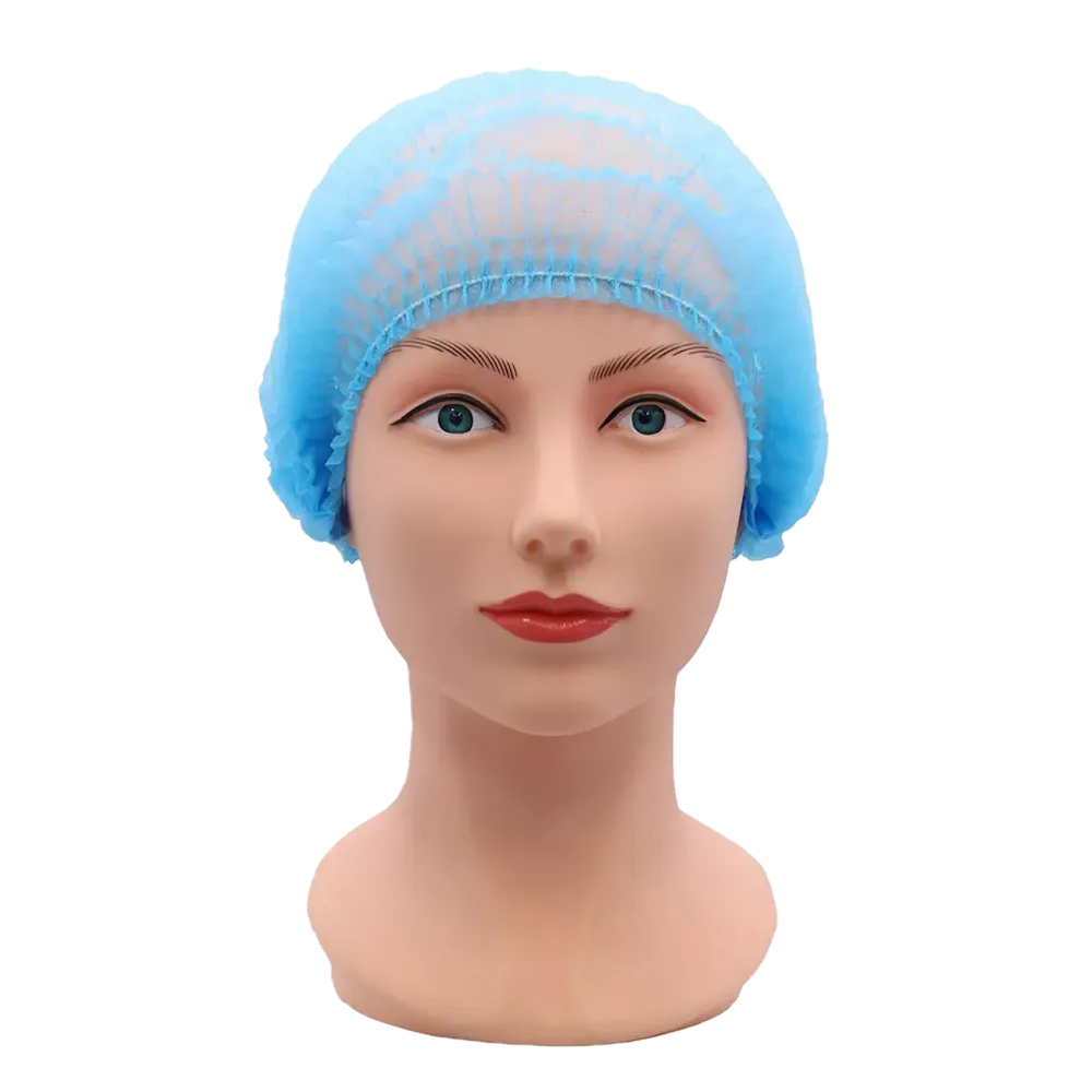 Blaue PP Klipphaube aus leichtem Polypropylen-Spinnvlies auf Modellkopf.