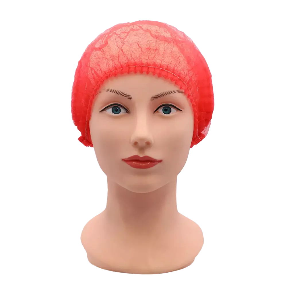 Rote PP Klipphaube aus leichtem Polypropylen-Spinnvlies auf Modellkopf.