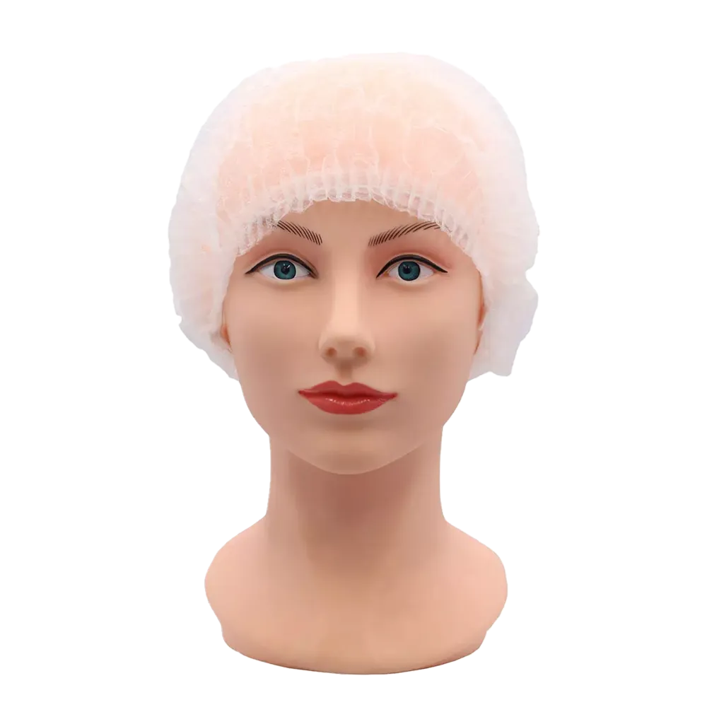 Leichte, weiße PP Klipphaube auf Modellkopf aus Polypropylen-Spinnvlies.