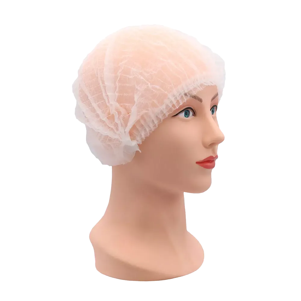 Leicht transparente PP Klipphaube aus Polypropylen-Spinnvlies auf Modellkopf.