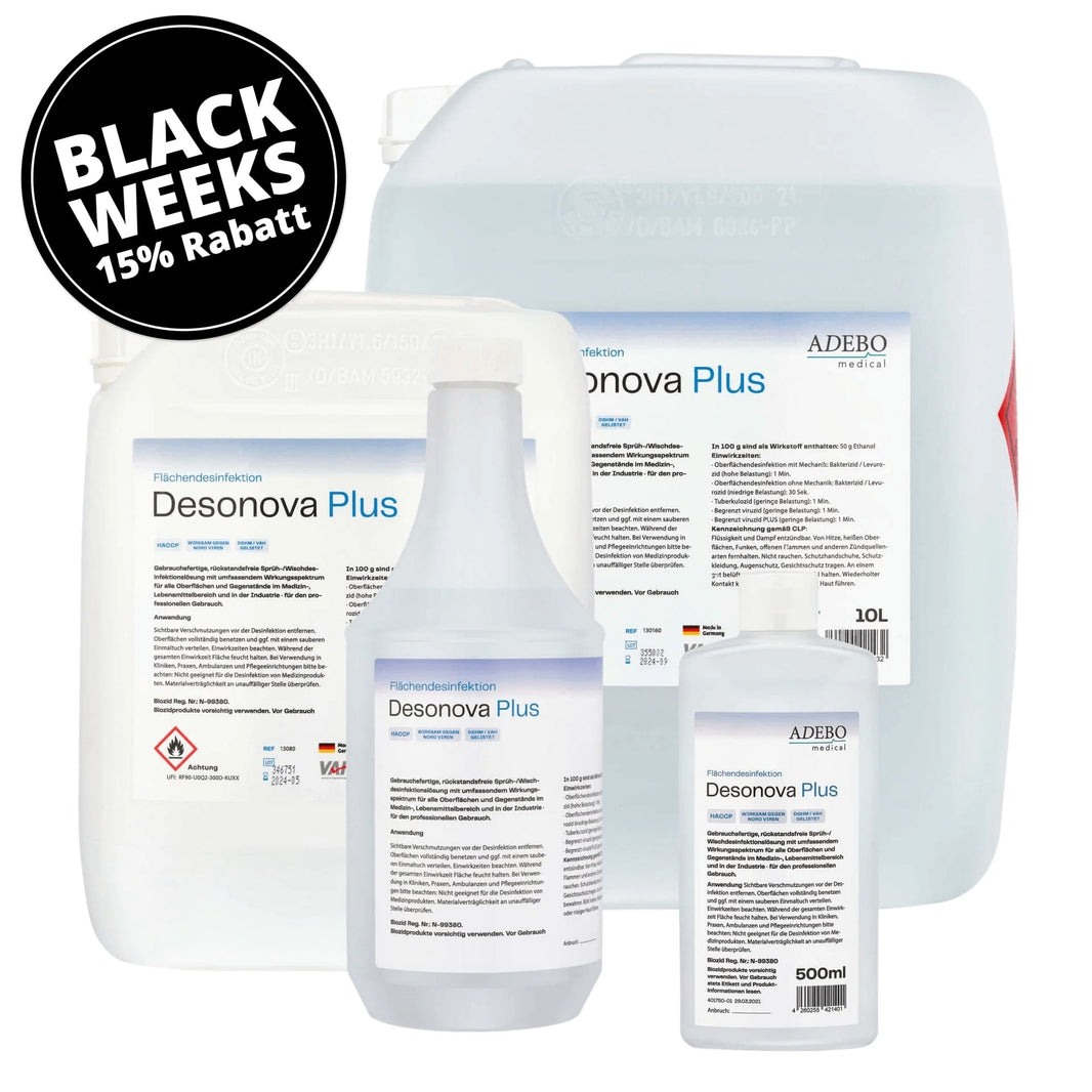Desonova Plus Flächendesinfektionsmittel, 500ml Flasche mit Etikett.
