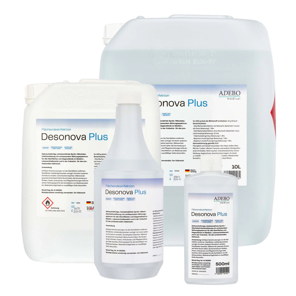 Desonova Plus Flächendesinfektionsmittel, 500ml Flasche mit Etikett.