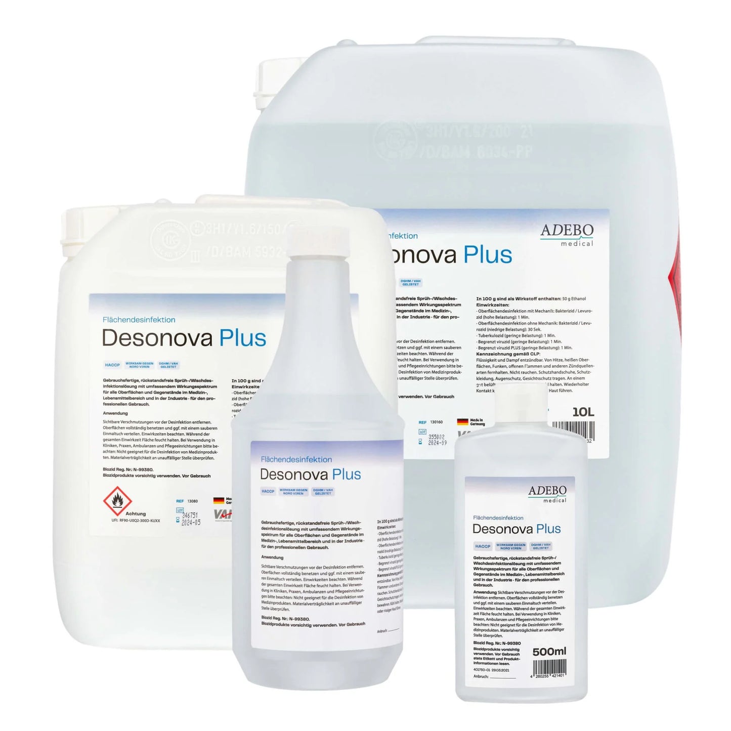 Desonova Plus Flächendesinfektionsmittel, 500ml Flasche mit Etikett.