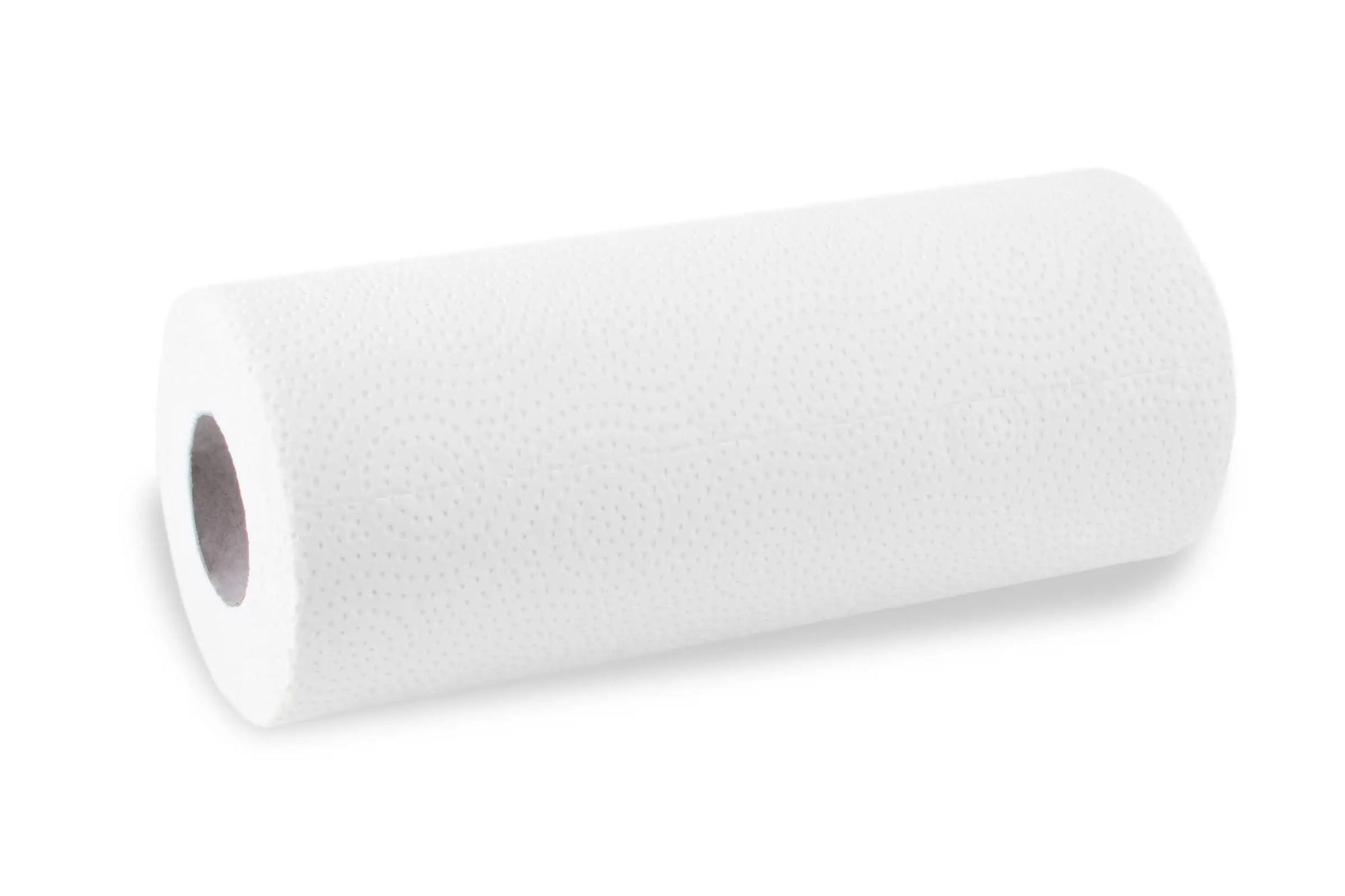 Hochweiße 3-lagige Küchenrolle mit Strukturprägung, Nahaufnahme.