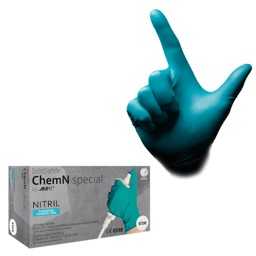 SolidSafety ChemN Special, Puderfreie Nitril-Einmalhandschuhe in Grün