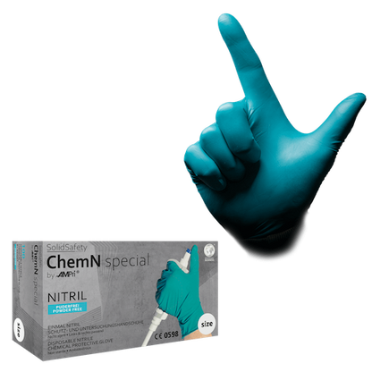 SolidSafety ChemN Special, Puderfreie Nitril-Einmalhandschuhe in Grün