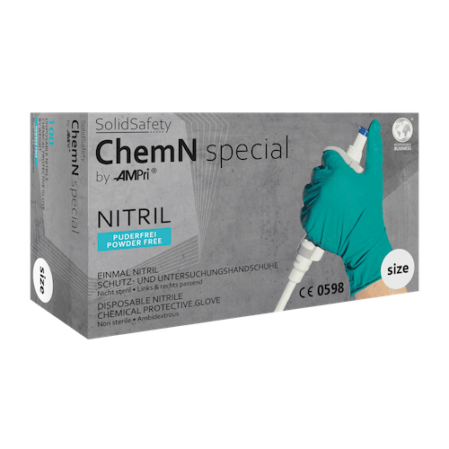 SolidSafety ChemN Special, Puderfreie Nitril-Einmalhandschuhe in Grün