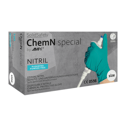 SolidSafety ChemN Special, Puderfreie Nitril-Einmalhandschuhe in Grün