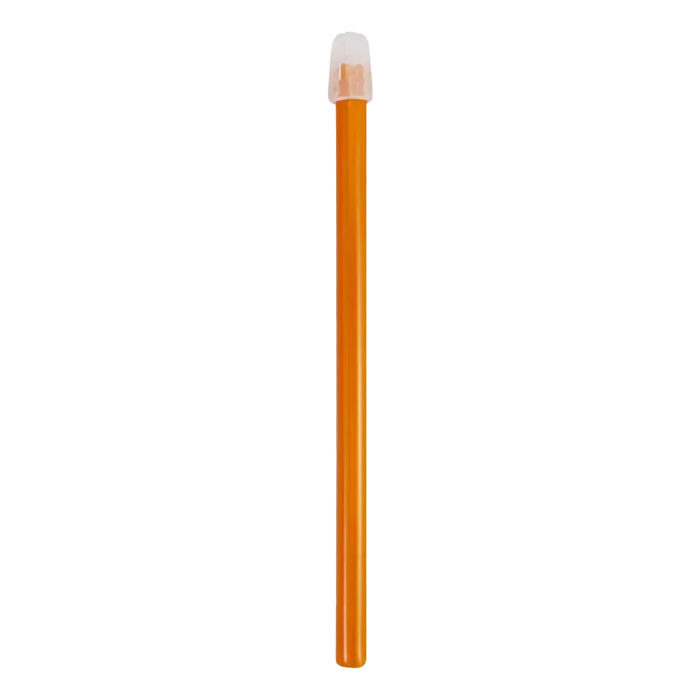 Oranger Speichelsauger mit abnehmbarem Filter auf weißem Hintergrund.