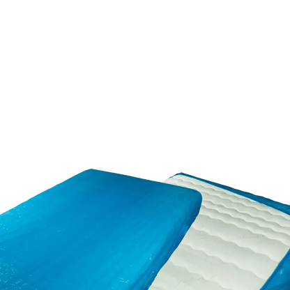 CPE-Matratzenschoner mit latexfreiem Gummizug und blauer Oberfläche.