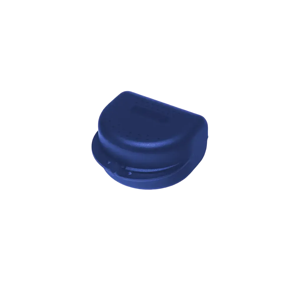 Dunkelblaue Zahnspangenbox aus Polypropylen für Erwachsene.
