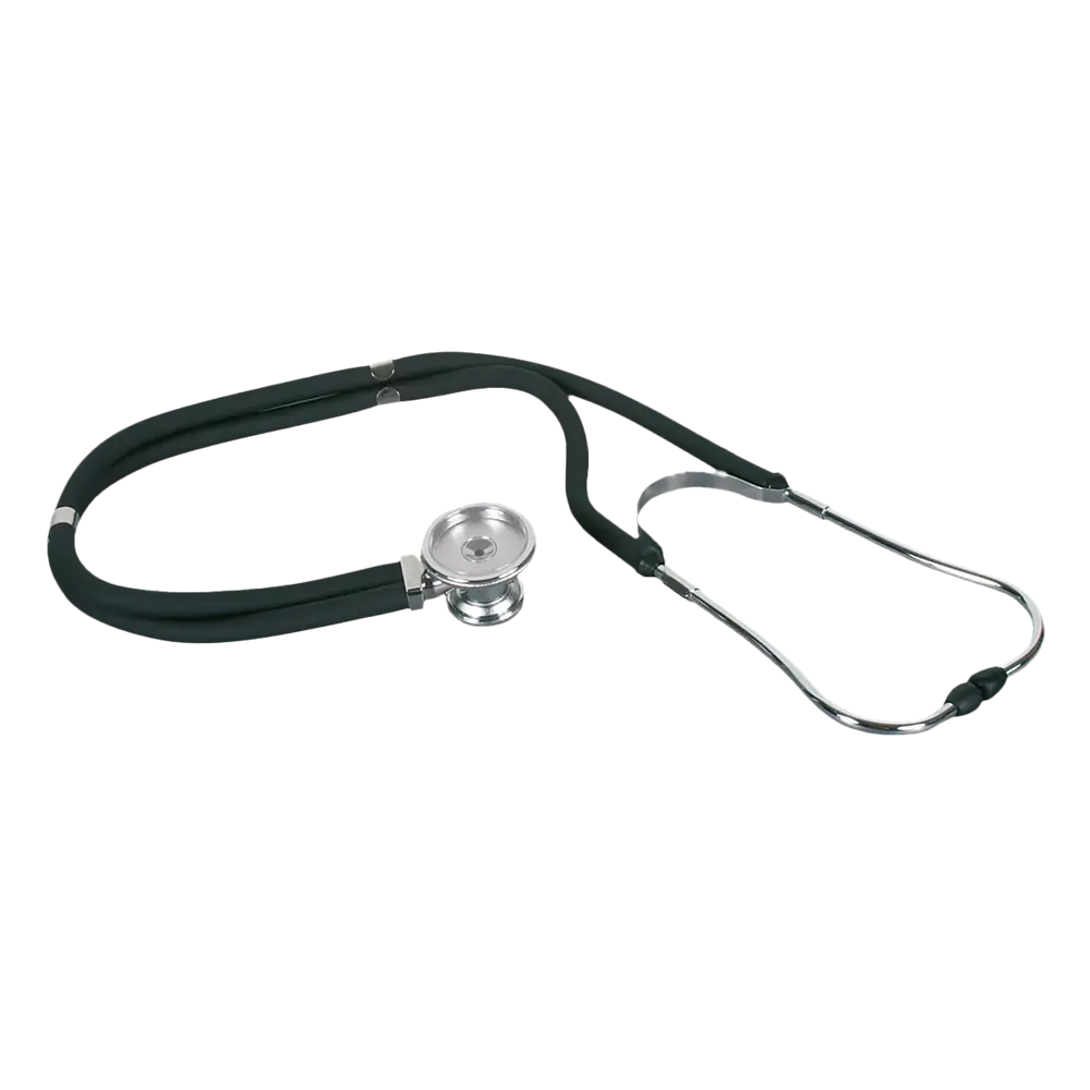 Doppelkopf-Stethoskop Rappaport mit grünem Doppelschlauch und formbaren Ohrbügeln.
