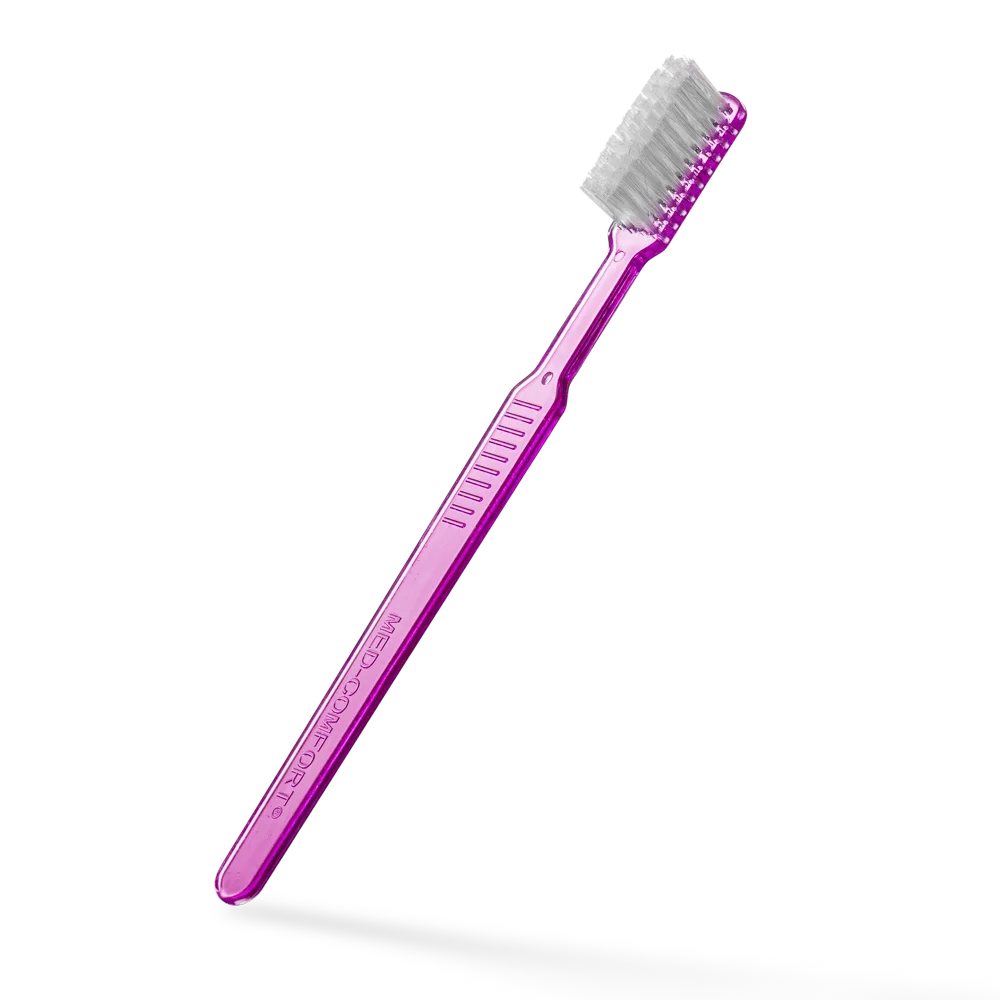 Einmalzahnbürste mit Zahnpasta, rosa, aus Polystyrol, ca. 15 cm lang.